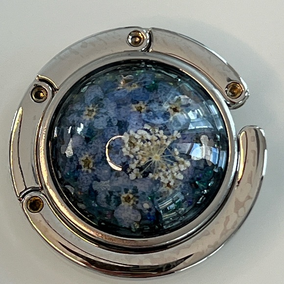 Foldable Bag Hook/Purse Hanger - Handmade - Blue Flowers - Fits Most Tables - Picture 2 of 7